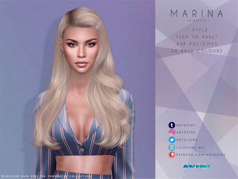 The Sims Resource - [Patreon] Marina Vegas Hair, Y2k Hair, Tumblr Sims 4, Hair Fixing, All Hairstyles, Sims Four, Sims Hair, Sims 4 Cc Finds, Sims 4 Cc