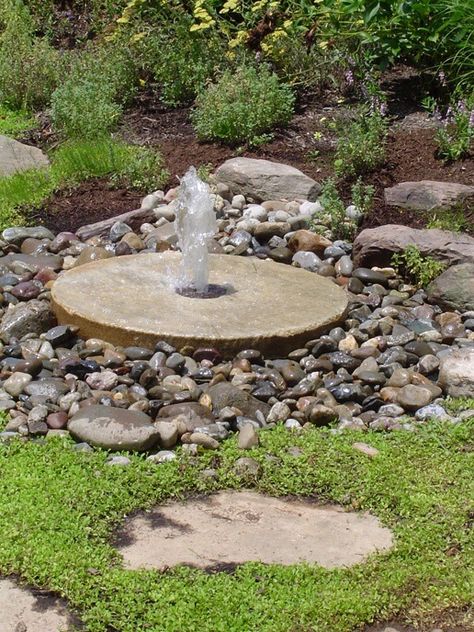 Fountain Yard Water Fountains, Stone Water Fountain, Mill Stone, Backyard Water Fountains, Water Fountain Design, Solar Water Fountain, Small Front Yard Landscaping, Diy Fountain, Fountain Design