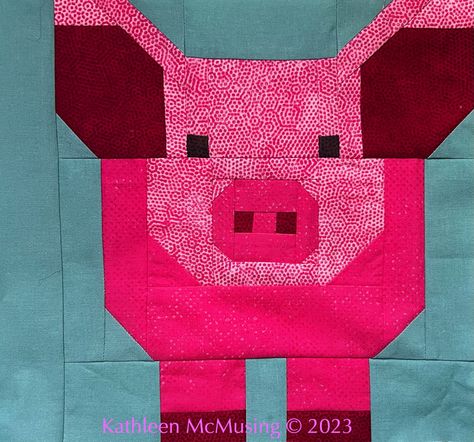 Cow Quilt Block Pattern Free, Pig Quilt Blocks, Cow Quilt Block, Pig Quilt Block, Pig Quilt Block Pattern Free, Farm Animal Quilt Blocks Free Pattern, Pig Quilt Pattern, Farm Animal Quilt Patterns Free, Patchwork Pig Pattern