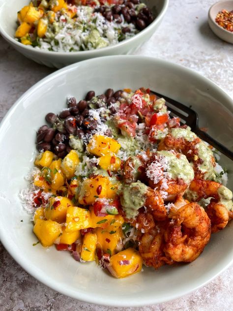 Shrimp Mango Rice Bowl, Summer Shrimp Dinner, Summer Shrimp Recipes, Shrimp Bowls, Summer Shrimp, Shrimp Bowl, Fish Dinners, Fresh Mango Salsa, Best Shrimp Recipes