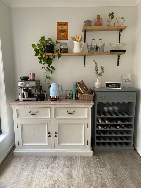 House Coffee Bar, Wine Corner, Corner Wine Rack, Apartment Bar, Home Coffee Stations, Coffee Nook, Wine Shelves, Home Coffee Bar, Coffee Bar Home