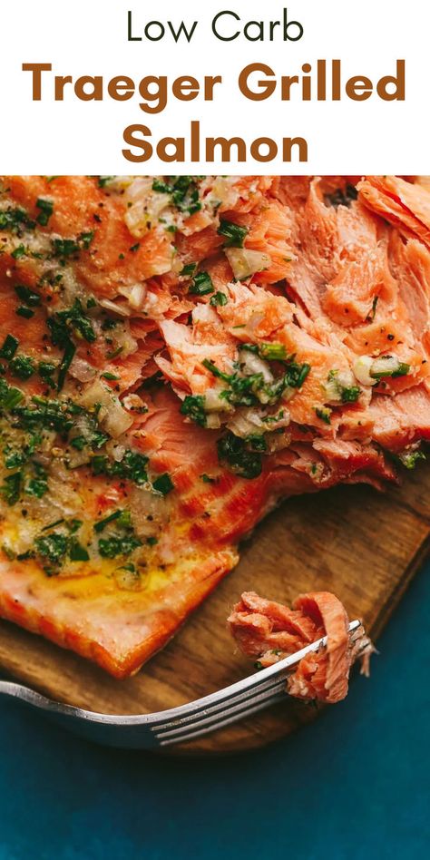 Low carb Traeger Grilled Salmon on a wooded plate Traeger Salmon, Traeger Smoked Salmon, Fall Grilling, Brown Sugar Salmon, Grilled Salmon Recipe, Cleaning Baking Sheets, Keto Seafood Recipes, Salmon Filets, Easy Keto Meals