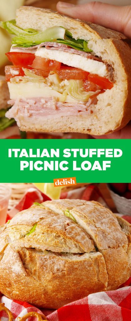 #Italian Stuffed Picnic #Loaf #sandwich Delish Italian Sandwich Recipes, Lunch Meals, Picnic Sandwiches, Italian Foods, Sandwiches For Lunch, Soup And Sandwich, Picnic Foods, Wrap Recipes, Camping Food