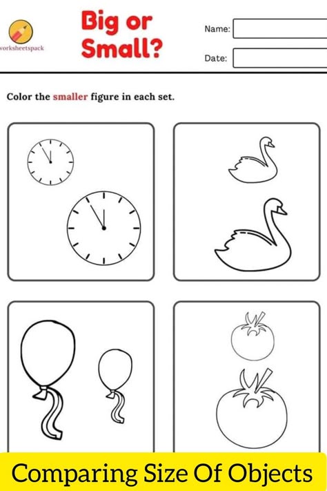 Introduce comparative terms such as heavier, lighter, bigger, smaller, longer, and shorter in this worksheet. Colours Name For Kids, Worksheets For Playgroup, Easy Math Worksheets, Preschool Math Centers, Kindergarten Math Worksheets Addition, Shape Worksheets For Preschool, Fun Worksheets For Kids, Maths Paper, English Worksheets For Kindergarten