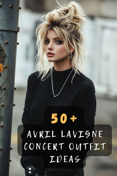 Discover 50 edgy Avril Lavigne concert outfit ideas that capture her iconic style. From plaid skirts to graphic tees, these looks combine punk rock vibes with a touch of glam. Explore how to channel your inner rock star and make a statement. Click to see these rebellious outfit ideas! 🎸🖤 #AvrilLavigneStyle #ConcertOutfits #PunkRockFashion #EdgyLooks #GraphicTees #PlaidSkirts #RockStarVibes Avril Concert Outfit, Taking Back Sunday Concert Outfit, Classic Rock Outfits Women, Avril Lavigne Nail Ideas, Avril Lavigne Outfits Ideas Concert, Avril Lavigne Outfits Punk, Avril Lavigne Aesthetic Outfits, Avril Lavigne Concert Outfit, Rock N Roll Style Women