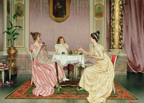 Tea Party Painting - The Tea Party by Vittorio Reggianini Vittorio Reggianini, Lizzy Bennet, Tea Party Art, Victorian Prints, Set Of Paintings, Persian Tea, Tea History, Victorian Paintings, Art Of Tea