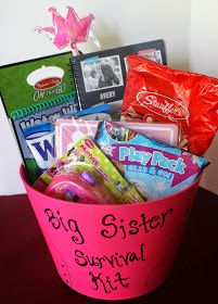 Simply Made...with Love: Big Sister Survival Kit Gifts For Big Sister, Sister Survival Kit, Big Sister Bag, Big Sister Kit, Big Sister Little Sister, Big Sister Gifts, Sibling Gifts, Big Gifts, Gifts For Sister