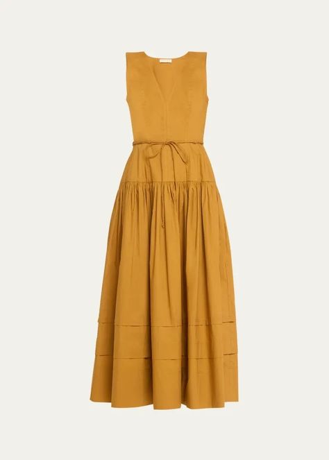 Tailored Outfits, Yellow Dress Casual, Ulla Johnson Dress, Summer Details, Skirt Inspiration, Chic Dress Classy, Sewing Space, Belted Midi Dress, Knitwear Fashion