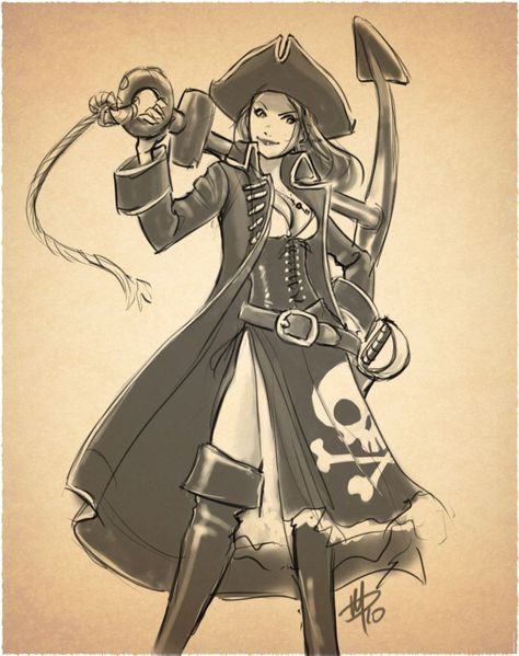 Pirate Poses Reference Drawing, Female Pirate Tattoo, Pirate Clothes Female, Pirate Drawing Reference, Girl Pirate Outfit, Pirate Outfit Drawing, Pirate Poses Reference, Female Pirate Character Design, Pirate Hat Drawing