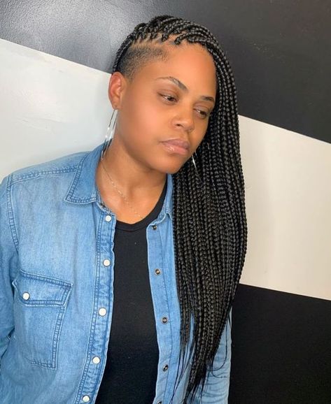 Box Braids With Shaved Sides, Box Braids Shaved Sides, Purple Box Braids, Burgundy Box Braids, Black Box Braids, Braids With Shaved Sides, Small Box Braids, Individual Braids, Shaved Side Hairstyles