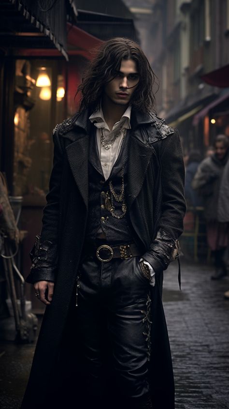 Male vamp created with AI by Amanda Church Goth Male, Male Vampire, Male Witch, Vampire Clothes, Goth Guys, Gothic Men, Vampire Costume, Vampire Art, Victorian Goth