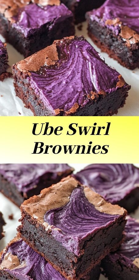 Ube Swirl Brownies #UbeBrownies #BrownieRecipe #UbeHalaya #FallBaking #DessertLovers #ChocolateDessert #FilipinoDessert #VibrantDesserts #CocoaBrownies #FoodPhotography Ube Brownies Recipe, Unique Brownie Recipes, Ube Brownies, Ube Desserts, Ube Dessert Recipe, Ube Dessert, Ube Halaya, Ube Recipes, Cocoa Brownies