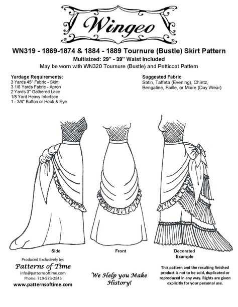 Bustle Dress Pattern, Victorian Bustle Dress, Victorian Dress Pattern, Petticoat Pattern, Dress Bustle, Victorian Bustle, Victorian Skirt, Skirt Pattern Free, Pretty Apron