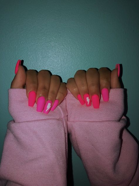 Hot Pink Matte Nails, Hot Pink Medium Nails, Plain Hot Pink Nails, Basic Hot Pink Nails, Hot Pink Nails Solid Color, Matte Hot Pink Nails Coffin, Nail Designs Hot Pink, Pink Retro Wallpaper, Light Pink Nail Designs