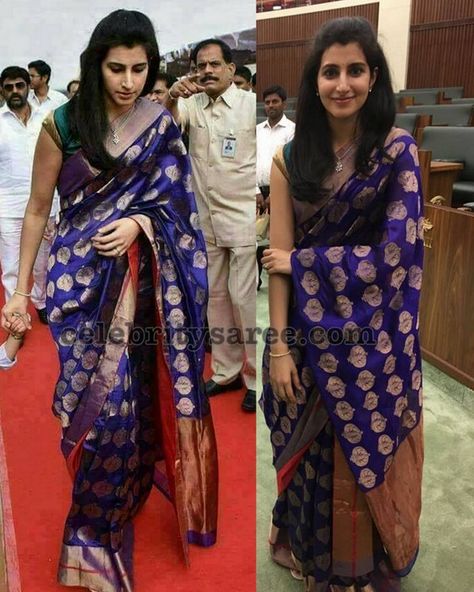 Nara Brahmani Benaras Saree Nara Brahmani Saree, Nara Brahmani, Benaras Sarees, Kanchi Sarees, South Indian Sarees, Classy Outfits For Women, Saree Blouse Patterns, Saree Designs Party Wear, Elegant Blouse Designs