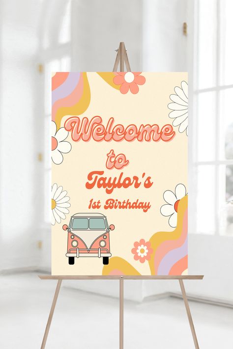 EDITABLE Two Groovy Party Welcome To Sign Birthday Decor Retro Flower Hippie Party Vibe 70s Party Editable Custom Digital Instant Download Two Groovy Welcome Sign, Groovy Welcome Sign, Groovy Decorations Ideas, Hippie Party Decorations, Groovy Party Decorations, Two Groovy Party, Welcome To Sign, Flower Party Themes, Hippie Birthday Party