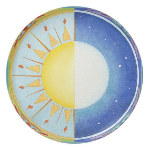 Wheel Of Year, Half Sun Half Moon, Vinyl Paintings, Plate Drawing, Sun Drawing, Sun Painting, Clay Plates, The Sun And Moon, Vernal Equinox