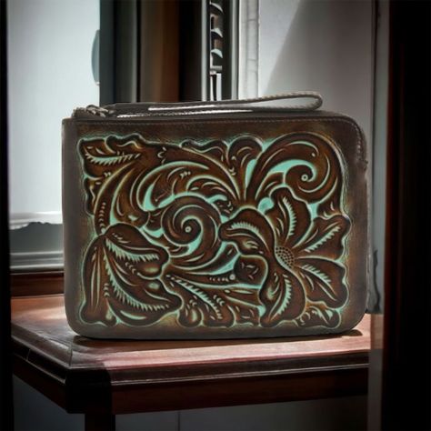 Brand New Patricia Nash Leather Tooled Clutch W Turquoise Accents. Zip Closure & Interior Has Soft Velvet Fabric W Zipper Pocket And Two Side Pockets Measures 7" T X 8.5" W X .5"D Strap Has A Drop Length Of 6" Retails For $79 With Tags And Gift Box Wallet Tool, Tooled Leather Wallet, Leather Clutch Wallet, Red Wallet, Turquoise Accents, Leather Coin Purse, Wristlet Clutch, Leather Wristlet, Card Holder Wallet