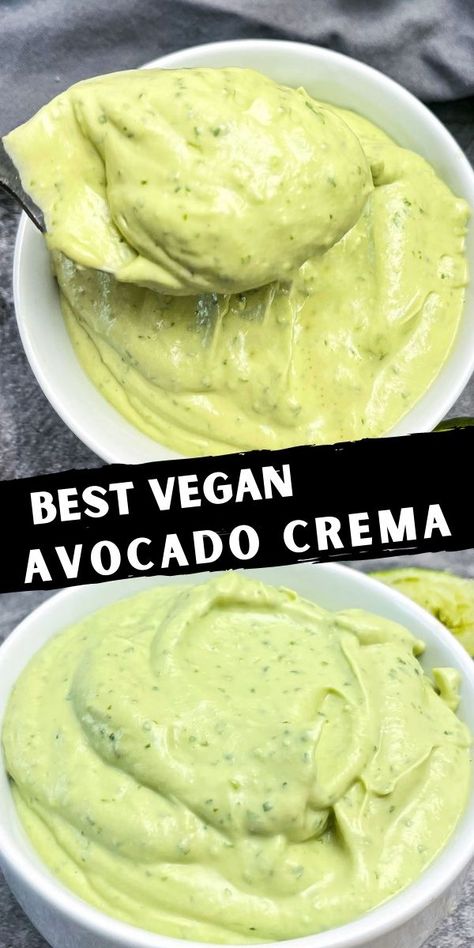 Avocado Sauce Vegan, Vegan Avocado Dip, Avocado Crema Vegan, Vegan Heart Healthy Recipes, Vegan Avocado Crema, Vegan Recipes With Avocado, Avacodo Recipe Idea Healthy, Vegan Avocado Sauce, Vegan Crema