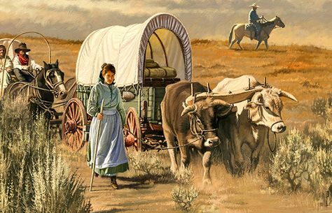 Images Of Faith, Church Artwork, Lds Church History, Woman Of Faith, Rockwell Paintings, Norman Rockwell Paintings, Pioneer Life, Horse Drawn Wagon, Western Artwork