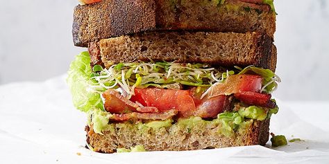 Bacon Lettuce Tomato Avocado Sandwich, Avocado Tomato Sandwich, Tomato Sandwich Recipes, Sprouted Wheat Bread, Blt Recipes, Bacon Lettuce Tomato, Simple Foods, Healthy Sandwich Recipes, Avocado Spread