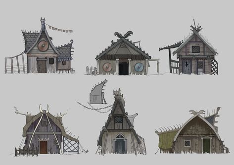 ArtStation - Viking House Iterations, Lauren Roberts Viking Long House, Vikings House, Viking House Design, Viking House Concept Art, Viking Houses, Viking Buildings, Viking Castle, Viking Architecture, Nordic House Design