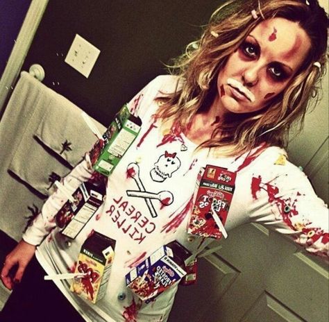 Cereal Killer Costume Cereal Killer Costume, Cereal Killer Halloween, Pun Costumes, Punny Costumes, Halloween Costumes 2014, Easy Diy Costumes, Cereal Killer, Hallowen Costume, Last Minute Halloween Costumes