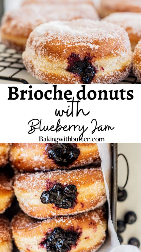 Blueberry Filled Donut Recipe, Jam Donut Recipe, Bakery Style Donuts Recipes, Full Loaded Cream And Jam Donuts Recipe, Jelly Doughnut Recipe, Japanese Donuts Recipe, Hard Desserts To Make, Jelly Filled Donuts Recipe, Homemade Jelly Donuts Recipe