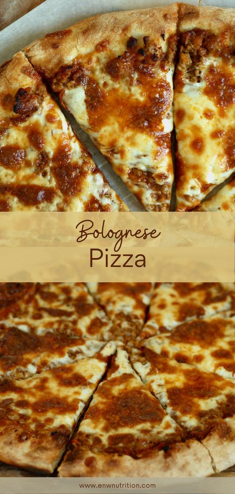 This homemade bolognese pizza is one you're going to want to share with all of your friends and family. Made using leftover bolognese sauce, homemade pizza dough, and mozzarella cheese, it truly is one of the most delicious and satisfying pizzas I've ever had. Leftover Bolognese, Leftover Bolognese Sauce Ideas, Bolognese Pizza, Boboli Pizza Recipes, Spaghetti Bolognese Sauce, Homemade Bolognese, Ricotta Pizza, Leftover Spaghetti, Sausage Pizza