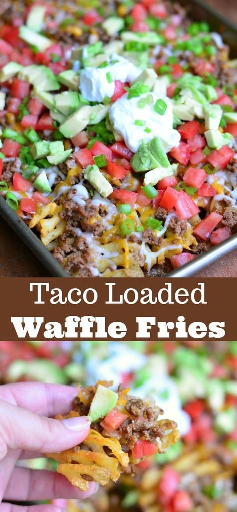 Waffles Fries, Loaded Waffle Fries, Fries Nachos, Loaded Fries Recipe, Taco Beef, Dirty Fries, Tailgating Food, Potato Nachos, Cheese Appetizer