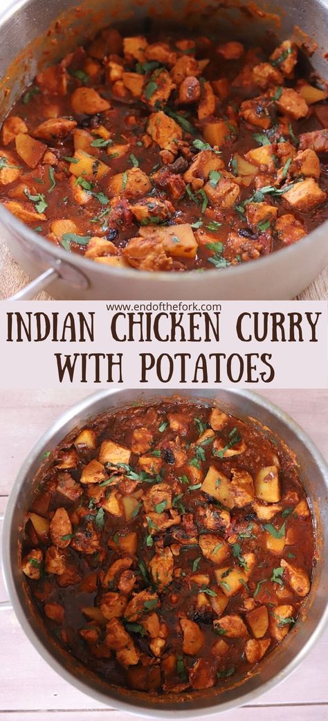 Indian Chicken And Potatoes, Chicken Potato Curry Recipe, Aloo Saag, Curry Chicken With Potatoes, Chicken Curry With Potatoes, Indian Potatoes, Chicken And Potato Curry, Curry With Potatoes, Indian Biryani