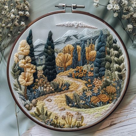 Embroidering Ideas, Gcse Sketchbook, Enchanting Landscape, Textiles Gcse, Embroidery Animals, Landscape Embroidery, Stick And Stitch, Embroidery Clothes, Basic Embroidery