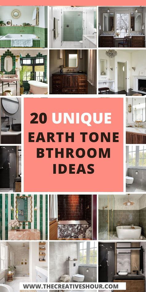 Elevate your bathroom's aesthetic with our guide to using earth tone colors and tiles. This article is a treasure trove of ideas for those looking to embrace the natural elegance of earthy hues in their bathroom decor. From innovative shower tile ideas to selecting the ideal vanity that aligns with the earth tone theme, we cover all bases. Earth Tone Powder Room, Earth Tone Tile Bathroom, Earth Tone Shower Tile Bathroom Ideas, Neutral Bathroom Ideas Earth Tones Master Bath, Bathroom Earth Tones Decor, Shower Tile Ideas Earth Tones, Earth Tone Small Bathroom, Bathroom Nature Theme, Bathroom Earth Tones