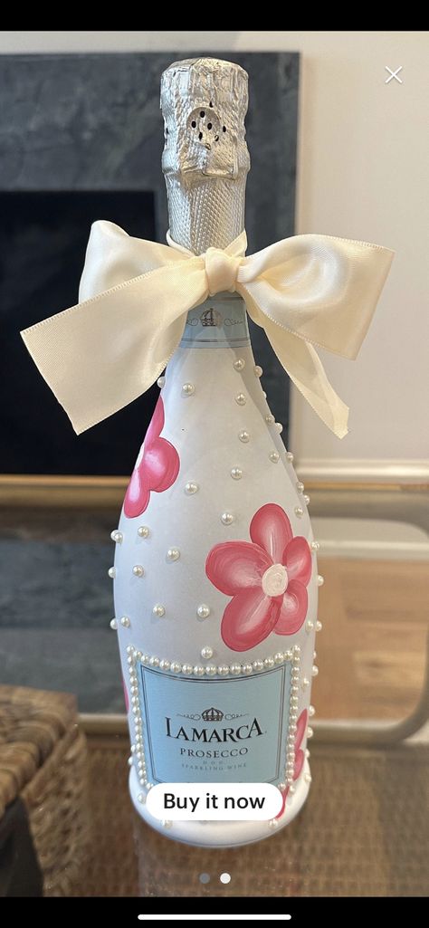 22nd Birthday Present Ideas, Bridal Shower Painted Champagne Bottle, Painting Liquor Bottles Diy, 21 Birthday Champagne Bottle, Painting Prosecco Bottles, Decorated Champagne Bottles Engagement, Decorated Champagne Bottles Graduation, Flower Painted Champagne Bottle, Diy Prosecco Bottle