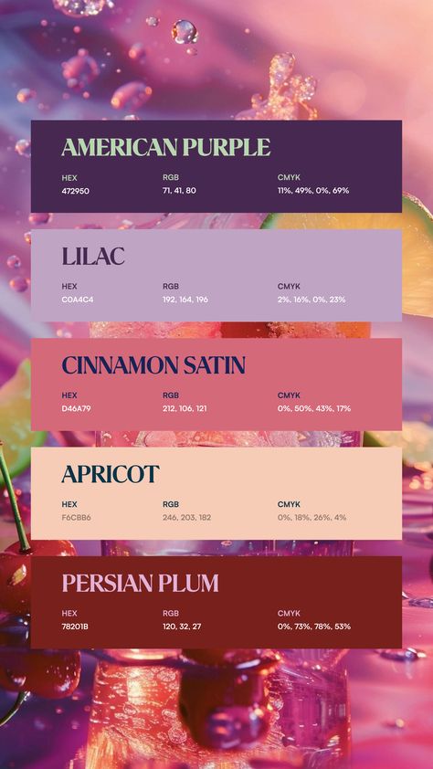 Colors:
472950
C0A4C4
D46A79
F6CBB6
78201B Colors With Gold Colour Palettes, Cloths Color Palette, Colour Swatches Aesthetic, Colour Pop Palette, Color Palette Astrology, Pink Blue Violet Color Palette, 20s Color Palette, Nail Colour Palette, 9 Colour Palette