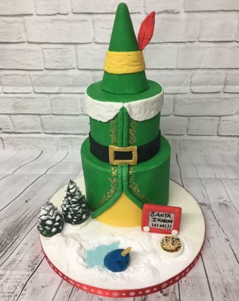 Elf Movie Party, Elf Cake, Elf Themed Christmas Party, Christmas Themed Cake, Movie Cakes, Christmas Movie Night, Christmas Cake Designs, Elf Christmas Tree, Elf Movie