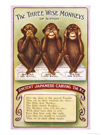 The Three Wise Monkeys. speak no evil, see no evil, hear no evil! Occult Meaning, 3 Wise Monkeys, See Tattoo, Monkey Tattoos, Three Wise Monkeys, Hear No Evil, Wise Monkeys, Speak No Evil, See No Evil