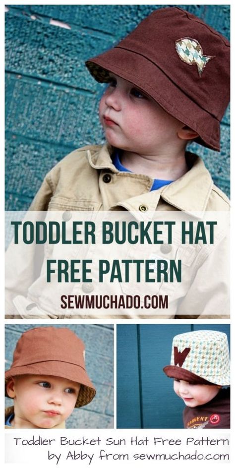 DIY Toddler Bucket Sun Hat Free Sewing Pattern Baby Sun Hat Pattern Free, Baby Bucket Hat Pattern, Bucket Hat Pattern Free, Fabric Art Diy, Toddler Bucket Hat, Diy Bucket, Toddler Sun Hat, Bucket Hat Pattern, Toddler Patterns