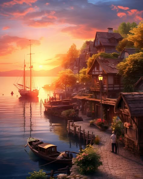 Docks Fantasy Art, Beach Village Concept Art, Medieval Coastal Village, Beach Kingdom Fantasy Art, Fantasy Sea Side Village, Seaside Village Fantasy Art, Beach Village Aesthetic, Coastal Village Fantasy Art, Fantasy Beach Village