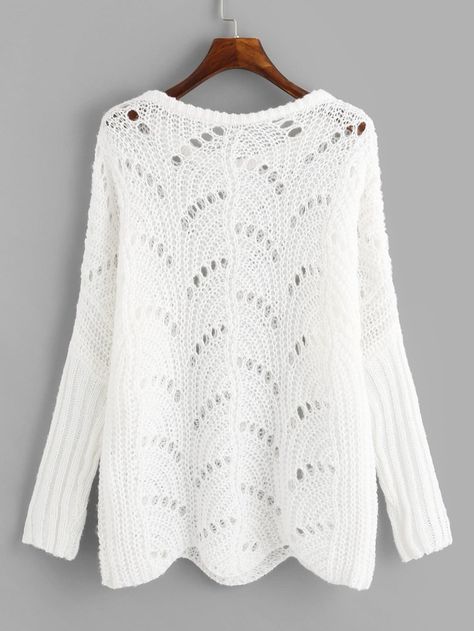 SHEIN Loose Knit Drop Shoulder Sweater | SHEIN ASIA Eyelet Sweater, Gilet Crochet, Drop Shoulder Sweater, Acrylic Sweater, Mode Boho, Drop Shoulder Sweaters, Spring Fabric, Party Dress Short, Loose Knit