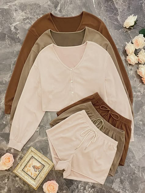 Clothes Layout, Loungewear Aesthetic, Minimalist Wardrobe Capsule, Curvy Casual Outfits, Farm Clothes, Drop Shoulder Top, Cute Pajama Sets, Pajama Outfits, Stunning Prom Dresses