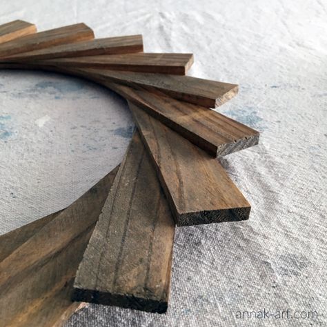 Wood Shim Wreath (Updated!) — Anna K. Diy Projects Using Wood Shims, Wood Shims Wall Art, Shim Crafts Projects, Wood Slat Christmas Tree Diy, Wood Shim Christmas Crafts, Wood Slat Crafts, Wood Shims Projects Ideas, Wood Shim Crafts, Paint Stick Christmas Crafts