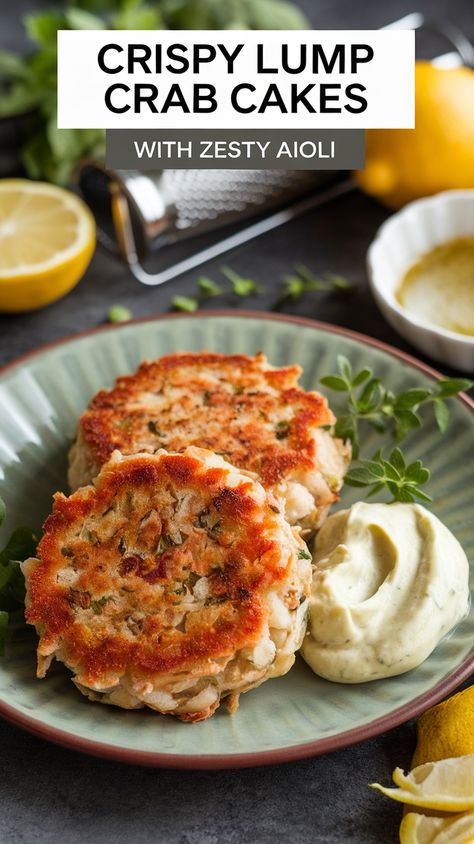 Crab Cakes – Golden and crispy on the outside, tender and packed with lump crab meat on the inside! Serve them with a zesty aioli or fresh lemon for a restaurant-quality dish at home. Pin now for the best homemade crab cake recipe! 🦀🔥🍽️ #CrabCakes #SeafoodAppetizer #CrispyAndDelicious Homemade Crab Cakes, Lump Crab Cakes, Lump Crab Meat, Crab Cake Recipe, Lump Crab, Crab Cake, Seafood Appetizers, Recipes Seafood, Crab Meat