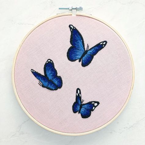 Bewitched Stitch Embroidery Co on March 01, 2021. #Regram via @CL6-V8EnfZI Bug Embroidery, Bugs Embroidery, Jacobean Embroidery, Basic Stitches, Craft Space, Simple Cross, Pink Embroidery, Stitch Guide, Blue Butterflies