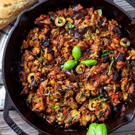 Sicilian Eggplant Caponata | All that's Jas Tahdig Rice, Sicilian Caponata, Eggplant Caponata Recipe, Sicilian Eggplant, Caponata Recipe, Eggplant Caponata, Italian Diet, Vegan Eggplant, Vegetarian Main Dishes