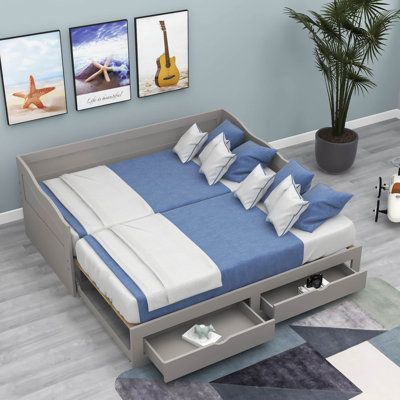 Melody Expandable Twin To King Trundle Daybed With Storage Drawers, Full Size Day Bed With Pop Up Trundle, Day Beds With Pop Up Trundle, Trundle Queen Bed, Pop Up Trundle Bed Guest Rooms, Daybed To King Bed, Trundle Bed Ideas Guest Rooms, Day Bed With Drawers, Trundle Bed Ideas