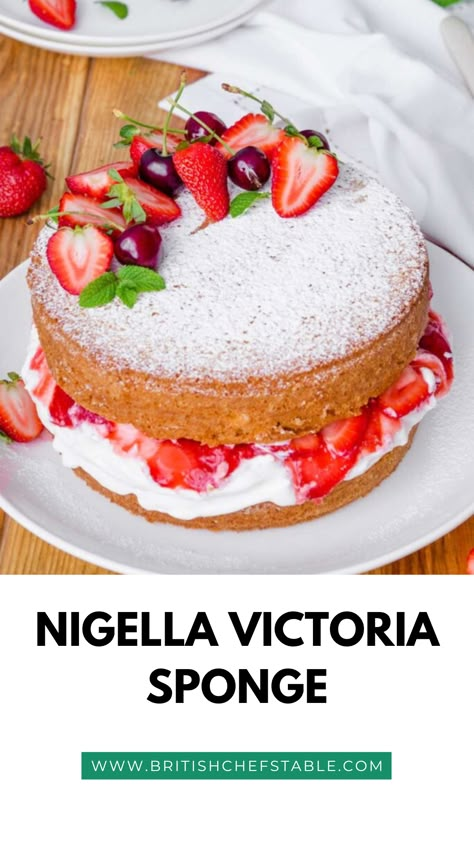 Nigella Victoria Sponge Spongy Cakes Recipe, Victoria Cake Recipe, Victorian Sponge Cake Recipe, Cake Recipes With Fruit, Savory Dessert Recipes, Victorian Sponge Cake, Chocolate Victoria Sponge Cake, Sponge Cake Recipe Best, Victorian Sponge