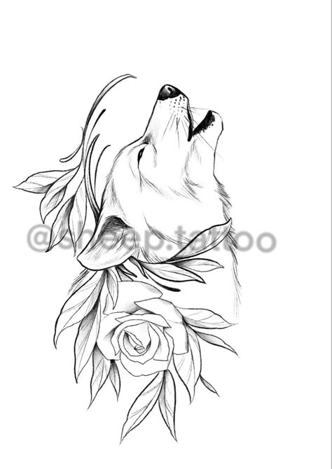 December Tattoos Ideas Inspiration, Flower Wolf Tattoo, Delicate Wolf Tattoo, Wolf Flower Tattoo Design, Rose In Mouth Tattoo, Simple Wolf Tattoo For Women, Floral Wolf Tattoo, Wolf And Flowers Tattoo, Wolf With Flowers Tattoo