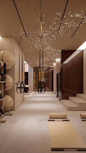 Gym Place Interior Design, High End Gym Design, Gym Luxury Design, Fancy Gym Design, Fancy Gym Interior, Home Gym Design Luxury, Boutique Gym, Luxury Home Gym, House Gym