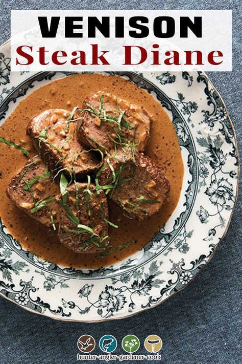 Venison Steak Diane, Deer Steak Recipes, Steak Diane Recipe, Venison Steak Recipes, Venison Backstrap Recipes, Cooking Venison Steaks, Recipe For Steak, Backstrap Recipes, Deer Steak